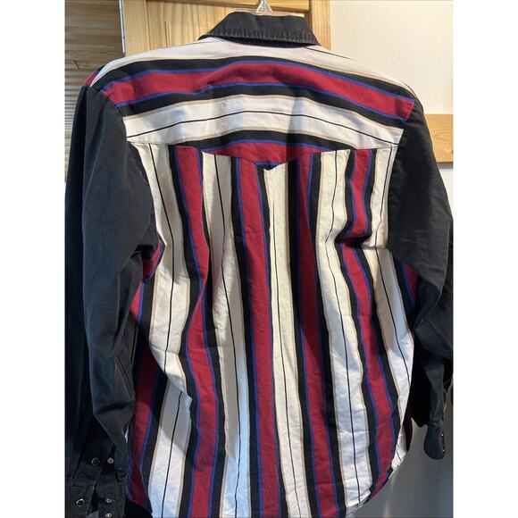 Roper Sport VTG Men’s L Red Striped Long Sleeve Pearl Snap Cotton Western Shirt - Picture 10 of 11